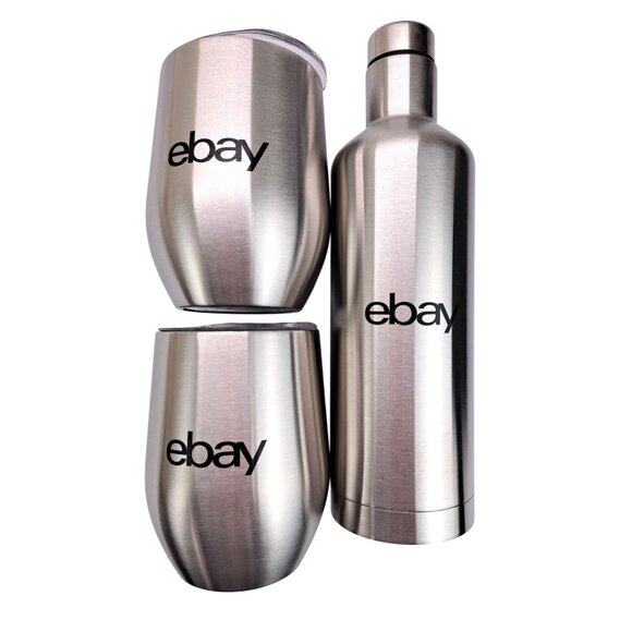eBay Branded Stainless Steel Wine Tumbler Bottle Gift Set Box New Swag Promo - Picture 1 of 9